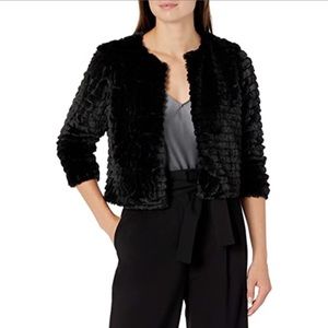 Calvin Klein black faux fur cardigan shrug 3/4 sleeves XL
